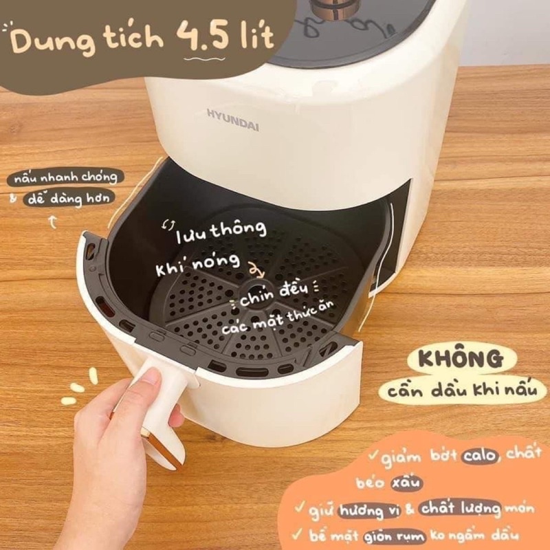 Nồi Chiên Không Dầu HUYNDAI Dung Tích 4,5L Bảo Hành 12 Tháng - Cáo Đeo Nơ