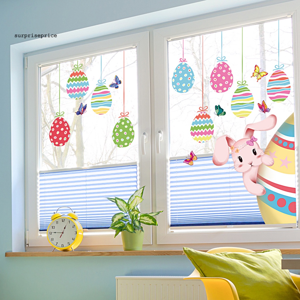 Set 2 Tấm Sticker PVC Dán Cửa Sổ Chống Tĩnh Điện Họa Tiết Thỏ Hoạt Hình Phục Sinh
