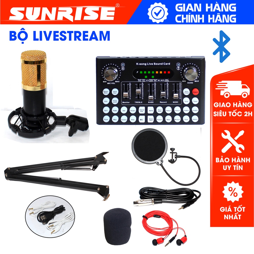 Bộ mic thu âm livestream bluetooth hát karaoke trên điện thoại, laptop F007 - SUNRISE