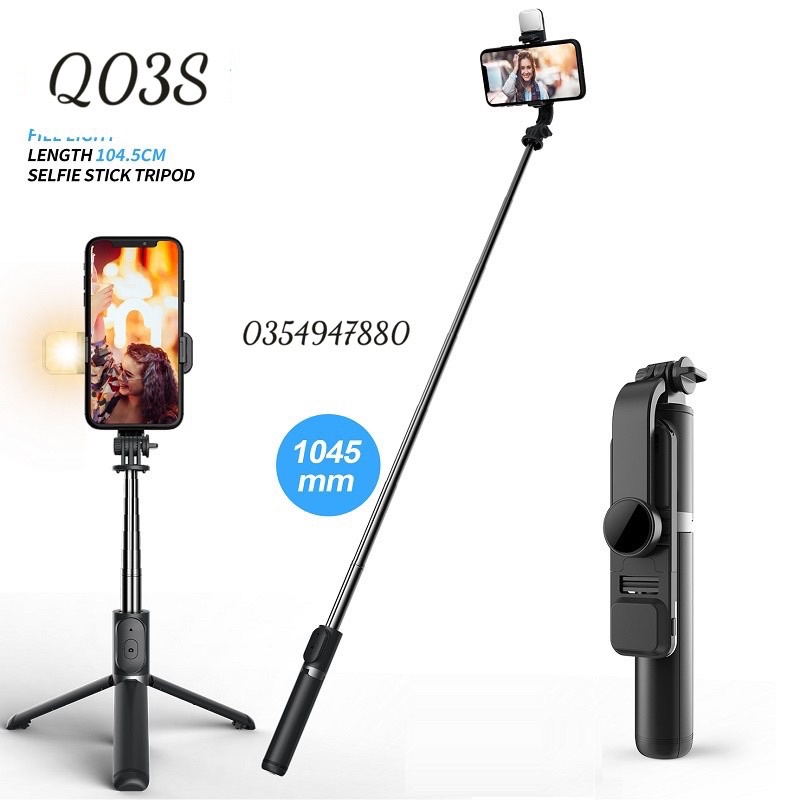 Gậy chụp ảnh, giá đỡ điện thoại 3 chân Q03S kết nối bluetooth điều chỉnh dài ngắn siêu tiện lợi, chống rung
