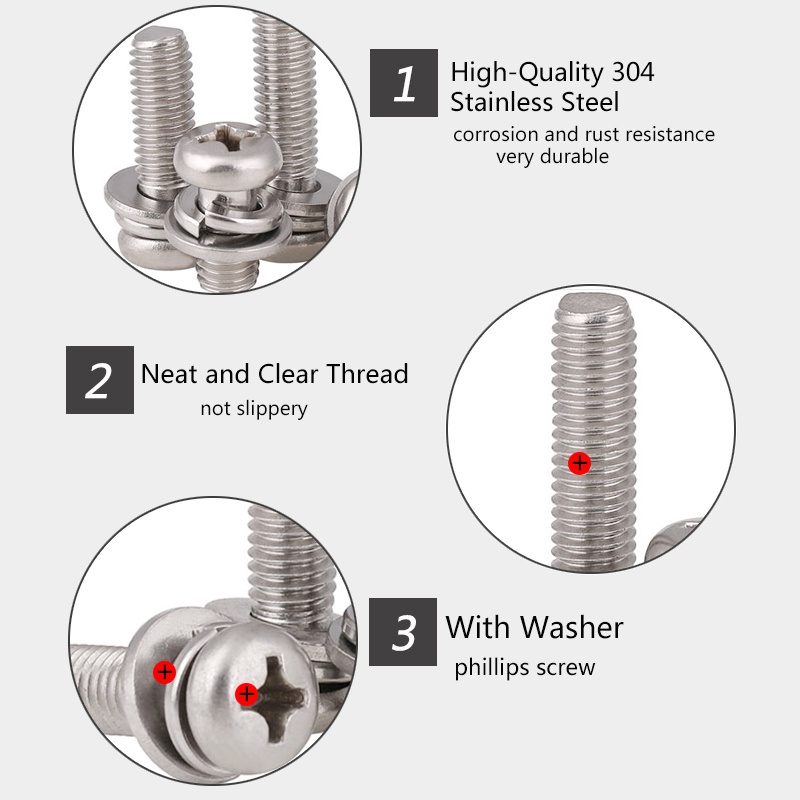 Vít Đầu Chữ Thập Bằng Thép Không Gỉ m2 m2.5 m3 m4 m5 5mm