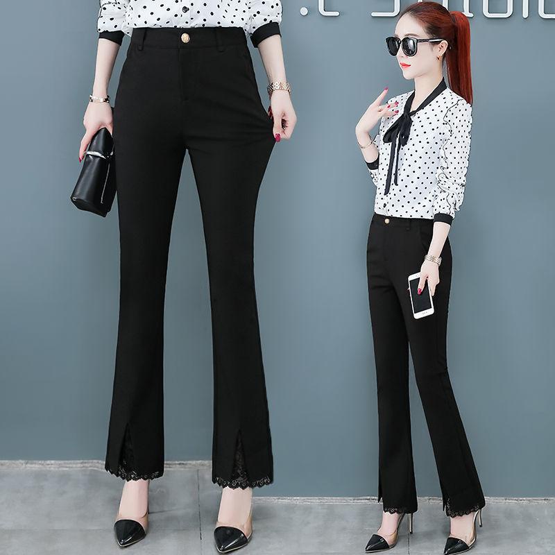 Quần loe nữ xẻ gấu phối ren chất vải thun xốp Hàn dày dặn co giãn 4 chiều có bigsize đến 85Kg mã 789