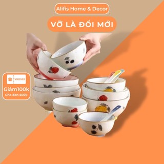Bát ăn cơm , đĩa gia vị , thìa cơm canh họa tiết trang trí Alifis