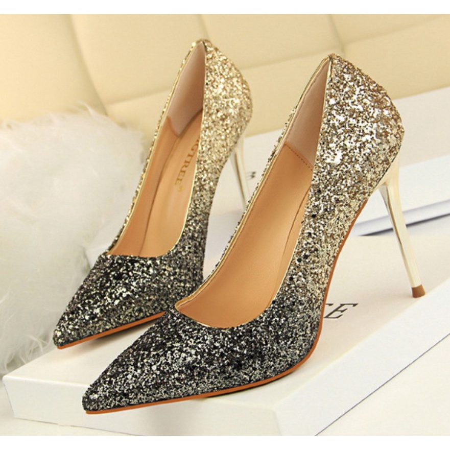 Giày Cao Gót Nữ Mũi Nhọn, Giày Cao Gót Nữ Đế Mảnh Cao 9P, Chất Liệu Ombre Lấp Lánh, Tôn Dáng- Dazzling Shoes-DA780
