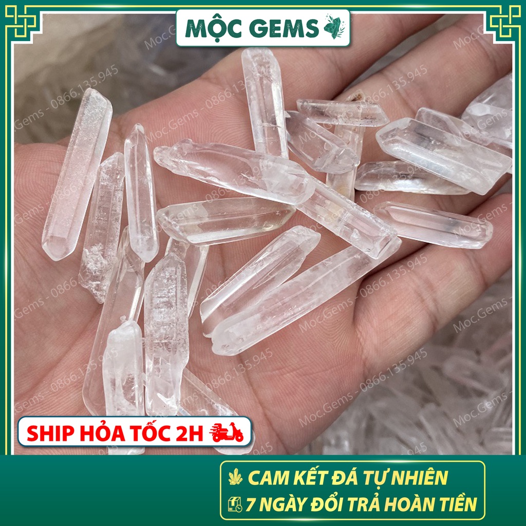 Đá Thach Anh Trắng Dạng Tinh Thể (Clear Quartz), Đá Thach Anh Vụn Dùng Làm Đá Thanh Tẩy, Dùng Trong Reiki