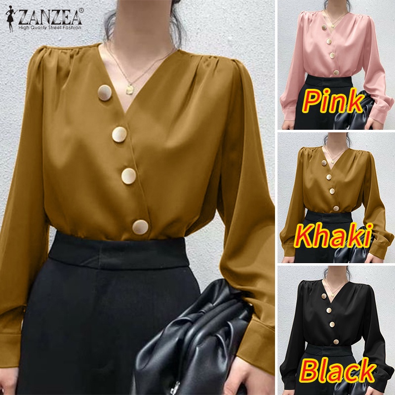 Zanzea Áo Sơ Mi Nữ Tay Dài Cổ Chữ V Thời Trang Thanh Lịch