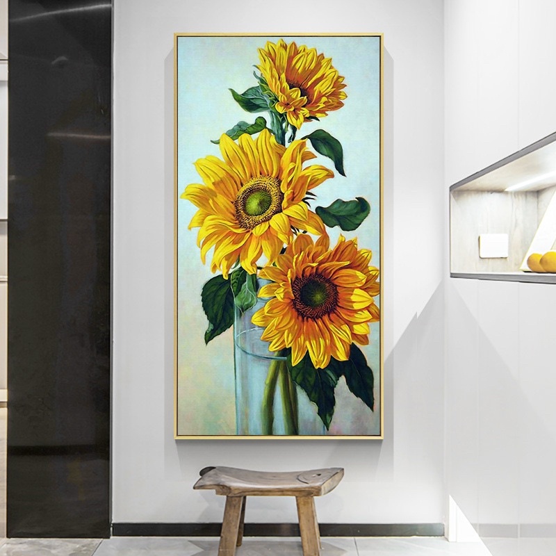 Tranh chữ thập thêu kín Hoa hướng dương E61, kích thước 50*90 cm