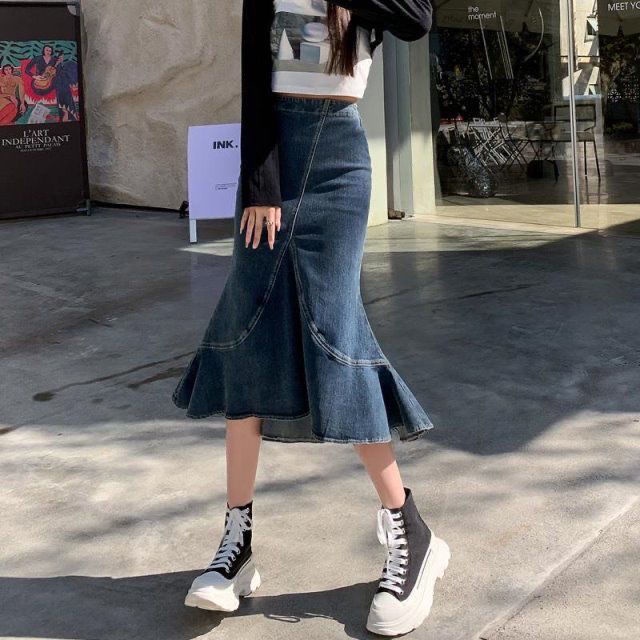 Chân Váy Đuôi Cá denim Phối Bèo Thời Trang Xuân Thu 2023