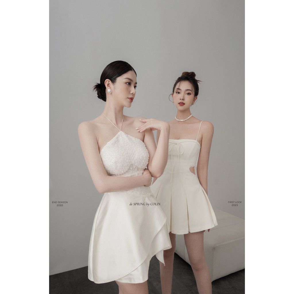 [COLIN CLOTHING] Jumpsuit 2 dây ngắn nữ khoét eo đính cườm pha lê tà xếp ly | BigBuy360 - bigbuy360.vn