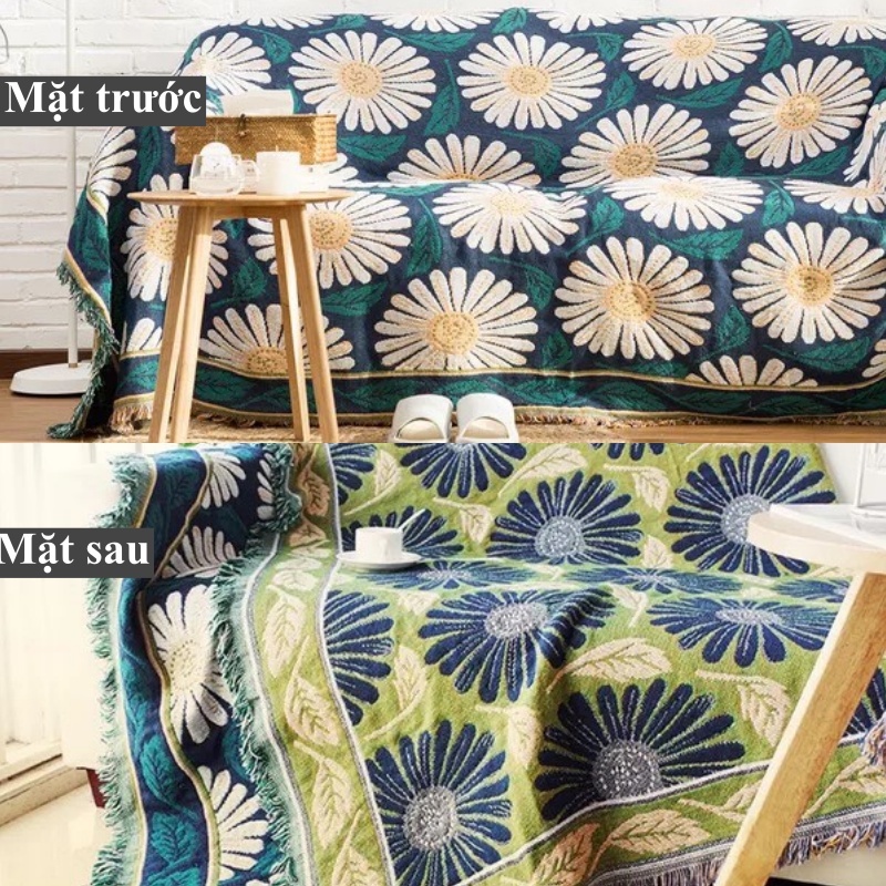 Thảm Vintage Vải Cotton Cao Cấp Nhập Khẩu BH18, Khăn phủ sofa, dã ngoại đa năng nhiều kích thước