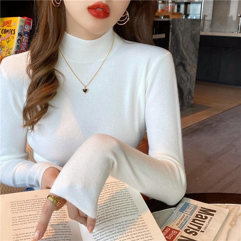 Áo Sweater Cổ Lọ Tay Dài Dáng Ôm Sáp Mềm Mại Màu Trơn Thời Trang Mùa Thu Cho Bạn Gái