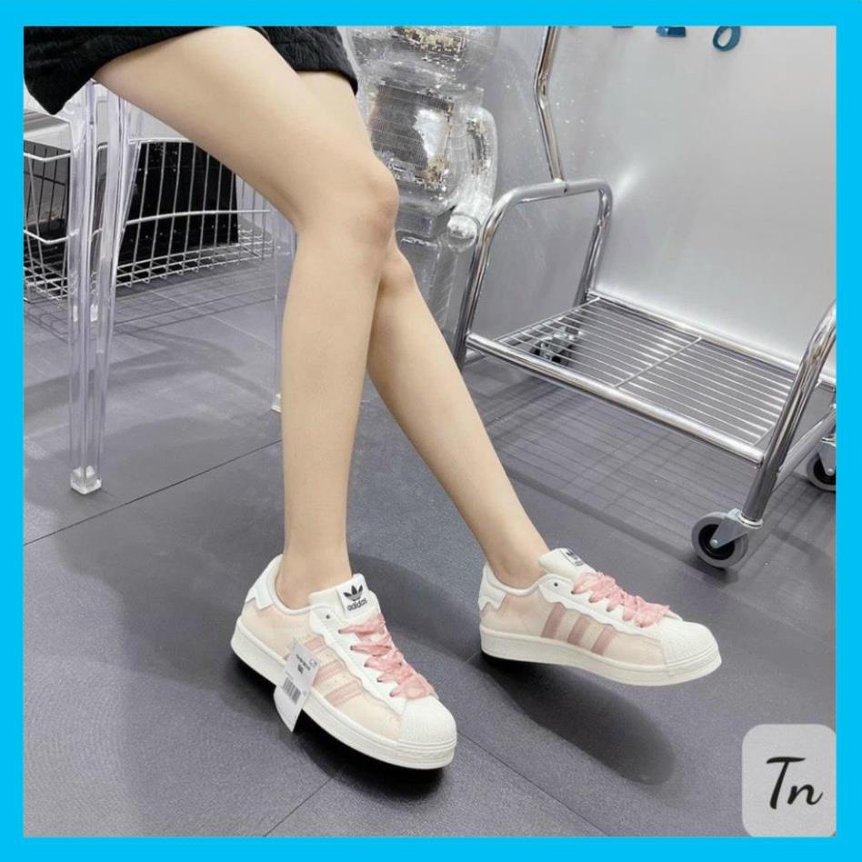 Giày Adidas Superstar Das Sò 3 Màu Kem, Hồng, Xanh, Giày thể thao Adidas Sò Trắng bản Classic cực xinh tặng box + tất