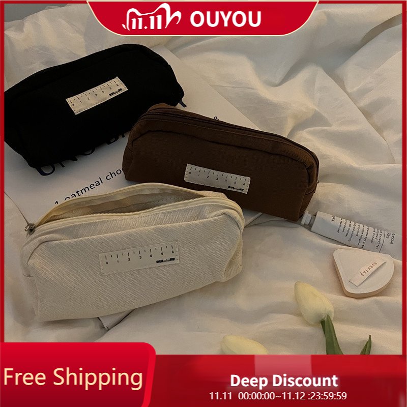 Túi Đựng Bút/ Mỹ Phẩm Bằng Vải Canvas Trơn Siêu Bền Phong Cách Vintage OUYOUSHOP