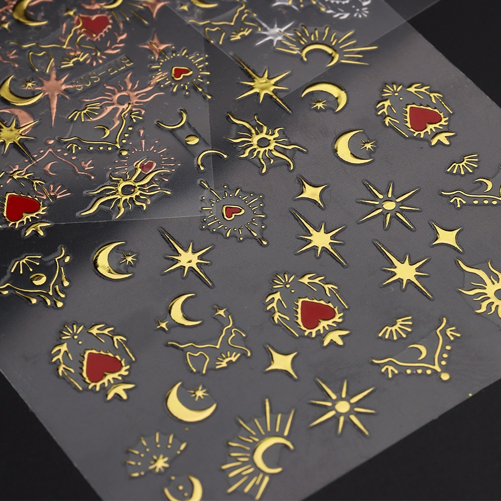 Miếng Dán Trang Trí Móng Tay 3D Hình Trái Tim / Bướm / Ngôi Sao / Mặt Trăng Màu Vàng Đồng