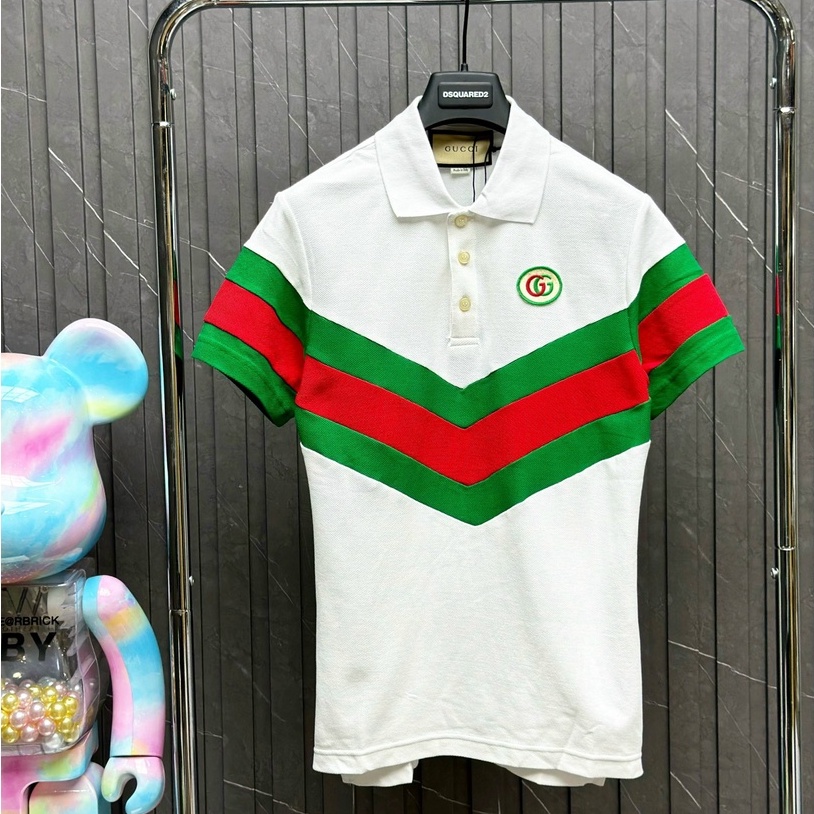 Áo polo Gucci phối kẻ tag ngực LA on web