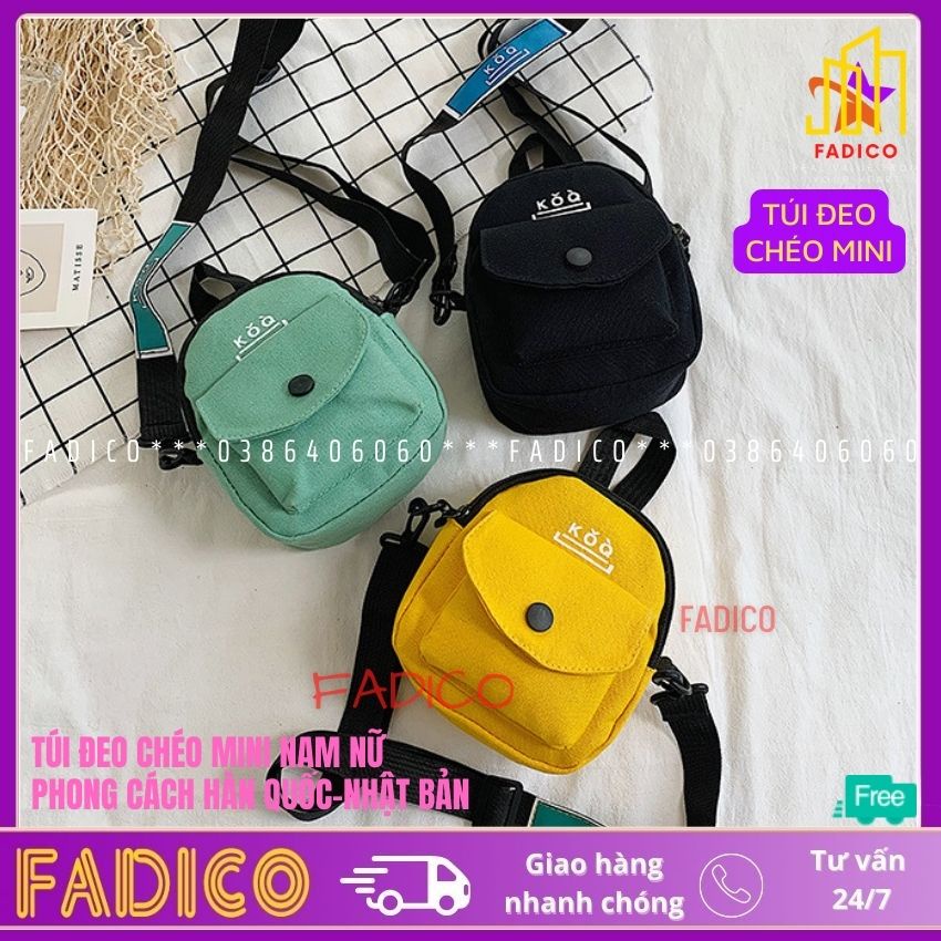 [TẶNG PIN CÀI]Túi Đeo vai nam nữ Mini Vải Canvas, túi đeo chéo KOQ phong cách nhật bản hàn quốc-FADICO
