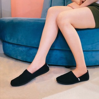 Giày Toms đen nữ, giày búp bê nữ đế cao su đúc lót nhung
