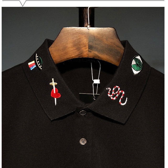 Áo Polo Nam Cổ Bẻ Trơn Phối Thêu Họa Tiết Cổ Sắc Nét, Phong Cách Thời Trang Lịch Sự Sang Trọng