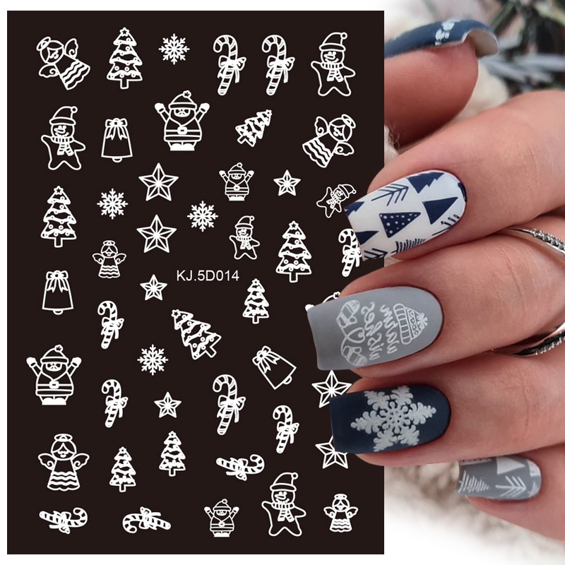 Nhãn dán móng tay UR SUGAR hình hoa tuyết Giáng sinh màu trắng xanh dương xinh xắn