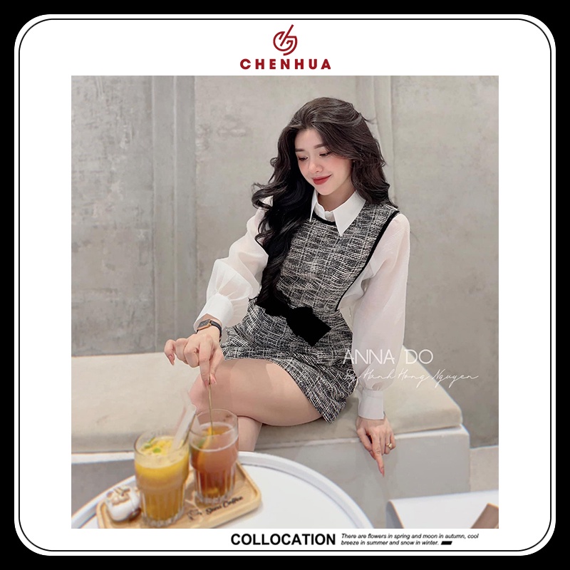 Set váy dạ kèm áo sơ mi váy dạ có lót quần hàng VN47