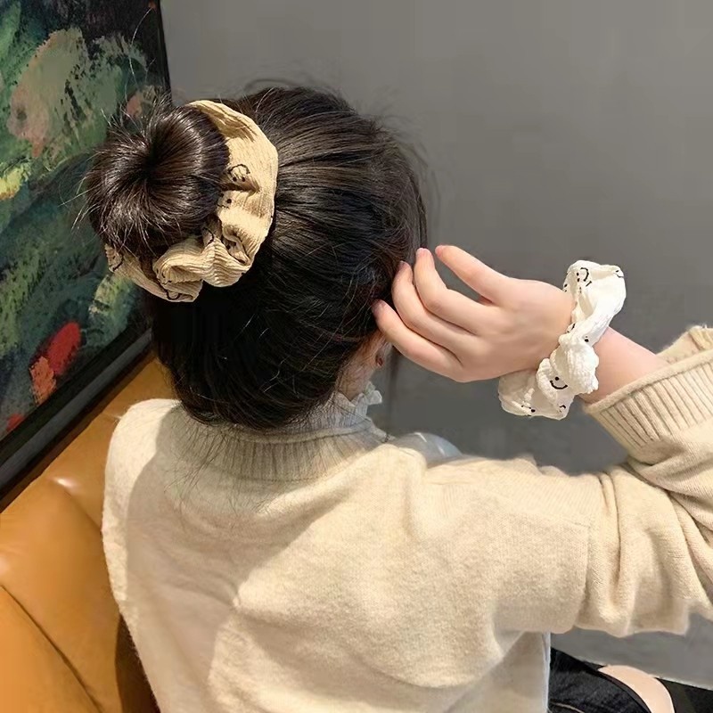 Dây Cột Tóc Cao Su Bản Lớn In Hình Mặt Cười Màu Trắng Đen Dễ Thương Cho Nữ