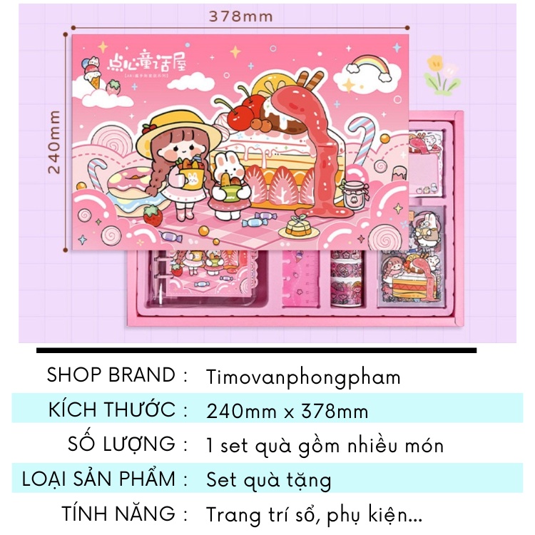 Set Quà Tặng Hộp Sinh Nhật Combo Washi Tape Sticker Sổ Tay Cute Timo WS16