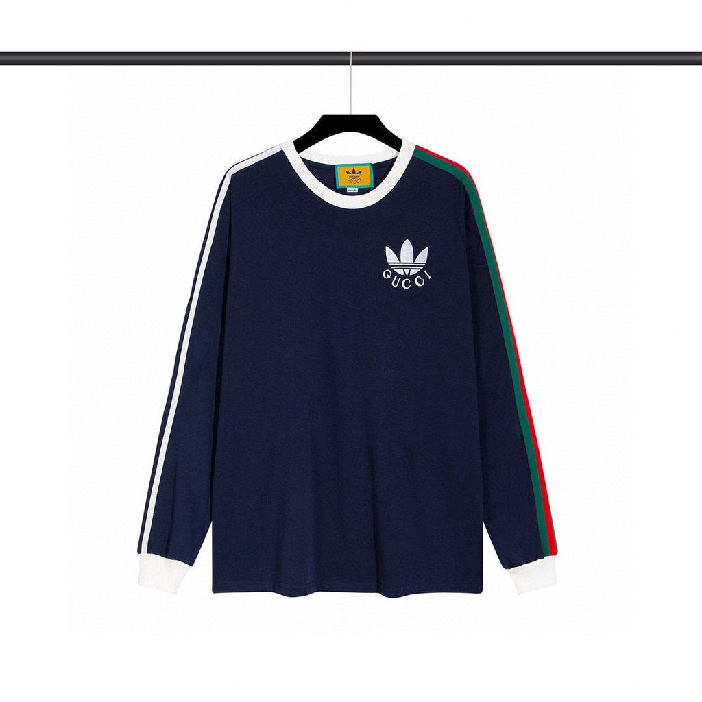 ❤ Cộng Với Kích Thước GU-C----Áo Thun Cotton Dài Tay Dáng Rộng Phối Dây Ruy Băng Nhuộm Màu 3 Sợi Unisex