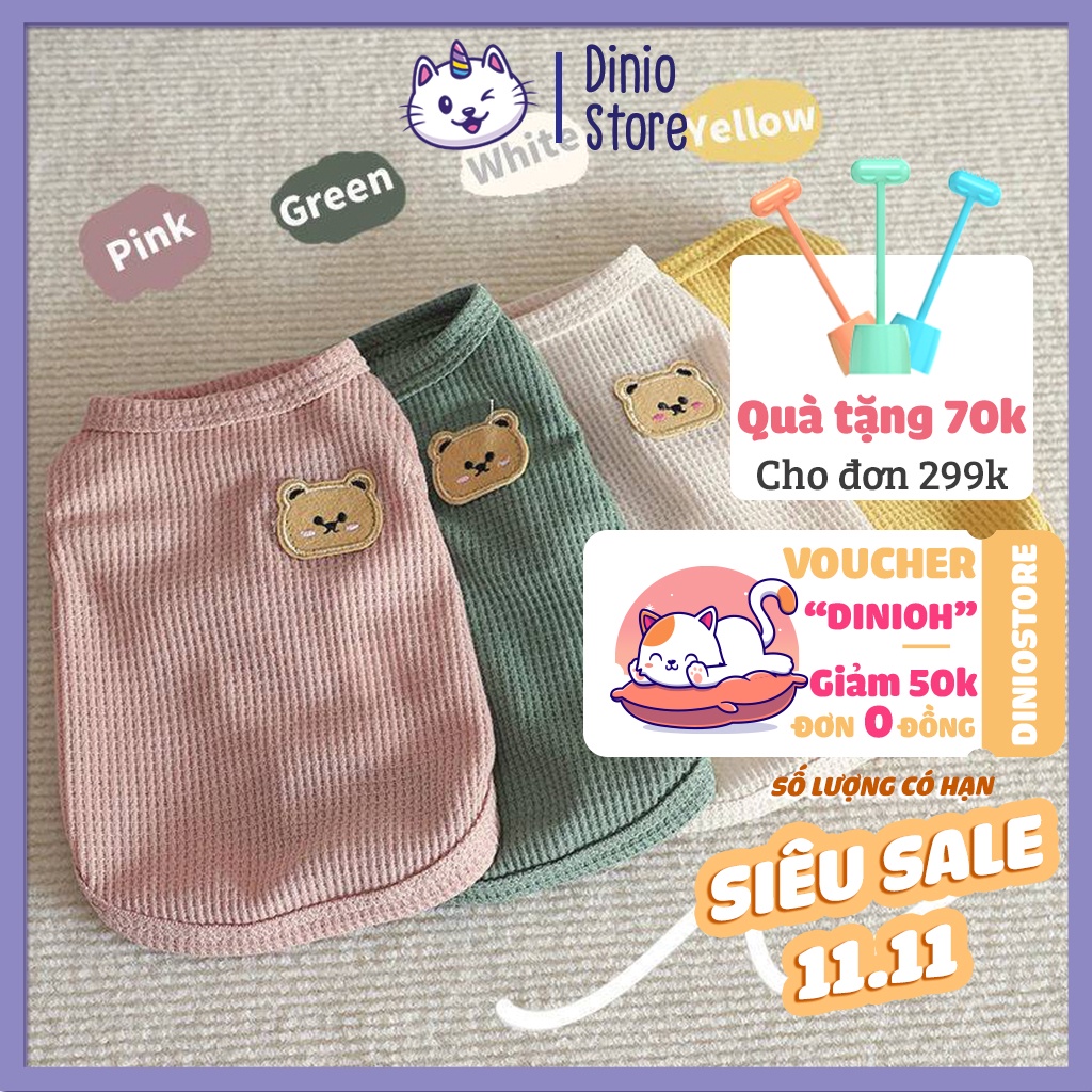 Áo cho chó mèo Diniopet quần áo cho chó mèo gắn hình gấu họa tiết dễ thương