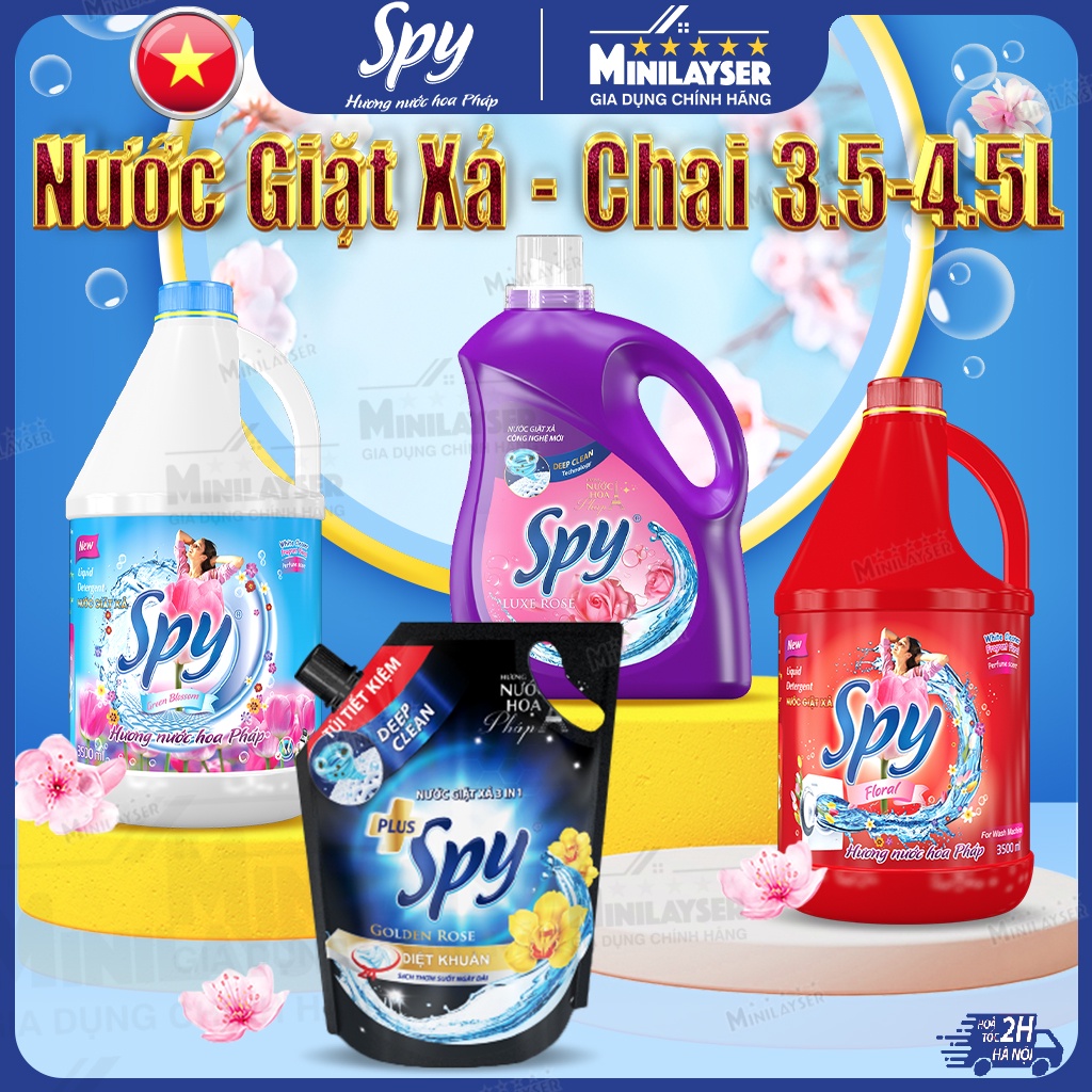 Nước giặt xả SPY dùng cho cả giặt tay máy lồng đứng và ngang chai nước giặt đậm đặc thơm lâu hương nước hoa Pháp cao cấp
