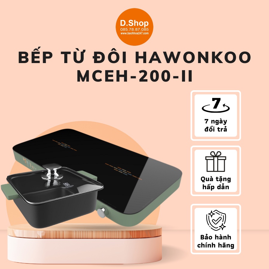 Bếp từ đôi kèm bộ nồi lẩu nướng Hawonkoo MCEH-200-II, bếp nướng Hawonkoo, nồi lẩu điện Hawonkoo cực 