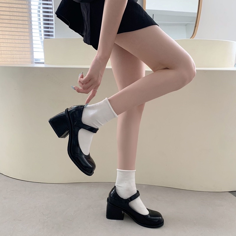 Giày cao gót nữ tiểu thư Maryjane mũi tròn đế vuông 7p EUDORA899 GB242