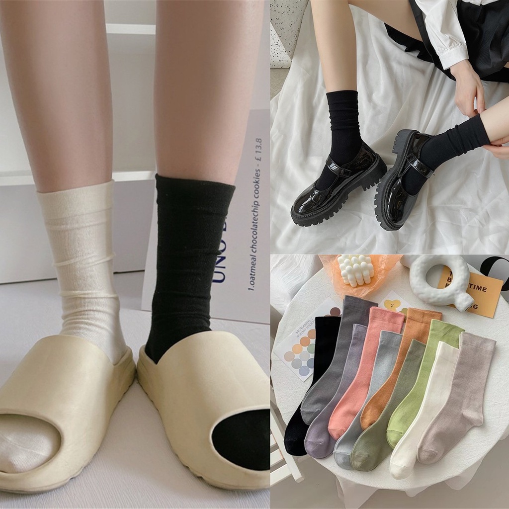Vớ Cotton Mỏng Thoáng Khí Đơn Giản Màu Trơn Phong Cách Nhật Bản Dễ Thương Cho Nữ