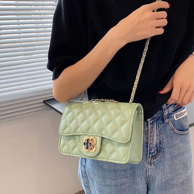 Ielgy Túi Xách Đeo Chéo Dây Xích Hình Thoi Bốn Lá Phong Cách Hàn Quốc Cho Nữ