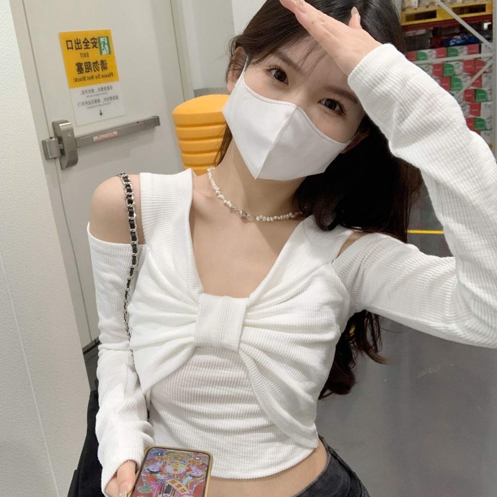 Áo Dệt Kim Tay Dài Hở Vai Dáng Ôm Thời Trang Mùa Thu Phong Cách Hàn Quốc Cho Nữ