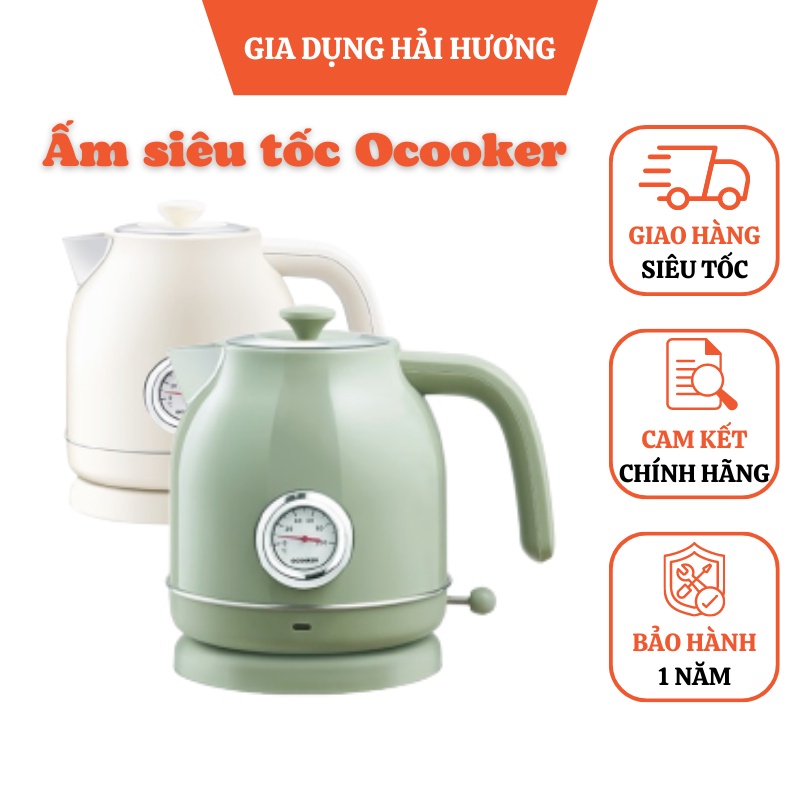 Ấm siêu tốc Xiaomi Ocooker 1.7L phong cách Retro cổ điển có đồng hồ báo nhiệt độ bảo hành 1 năm