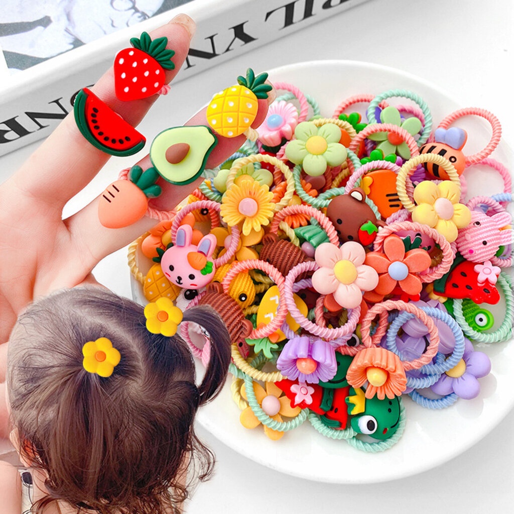 Set 10 Dây Buộc Tóc Cao Su Co Giãn Phong Cách Hàn Quốc Dễ Thương Cho Bé Gái