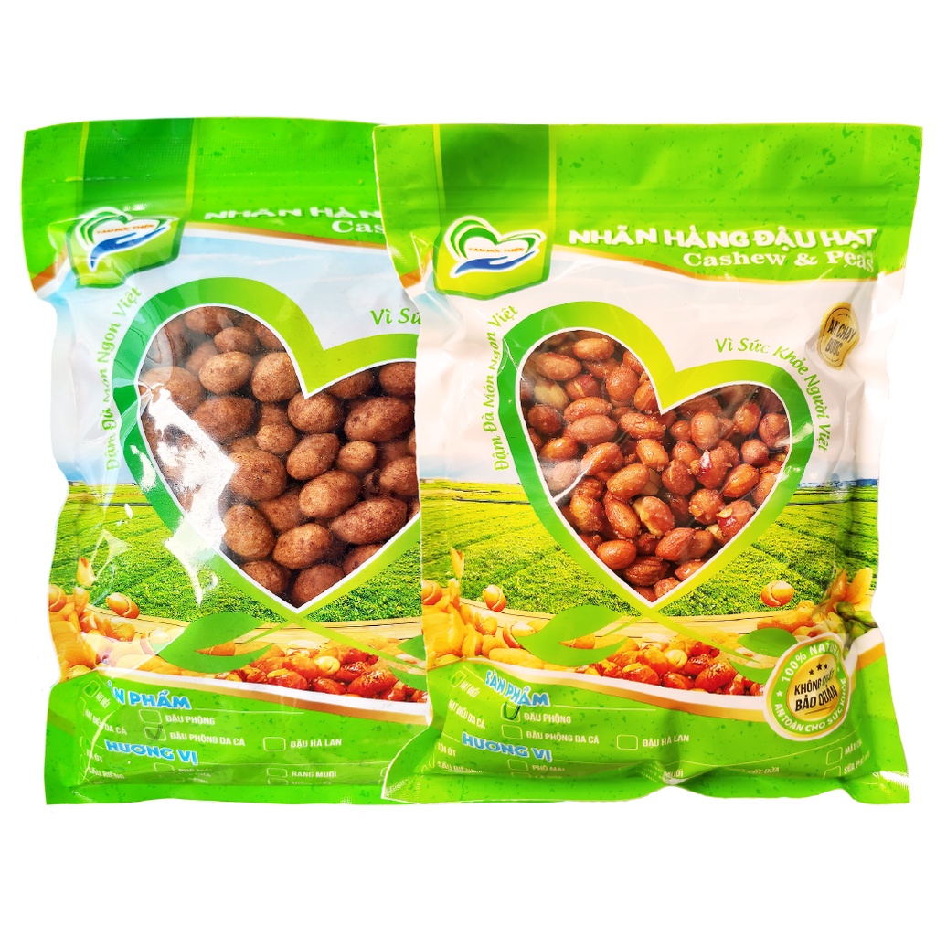Combo 1KG Đậu Phộng 2 Vị: Da Cá Cacao + Rang Muối Tâm Đức Thiện 2 x Túi 500GR