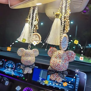 Khánh treo ô tô gấu Bearbrick đính đá LOVE cao cấp , Trang trí gương chiếu hậu xe ô tô