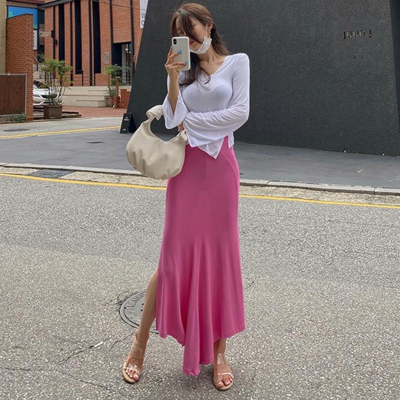 Chân váy đuôi cá xòe dáng maxi dài 102 cm chất vải thun mịn co giãn mỏng nhẹ free size