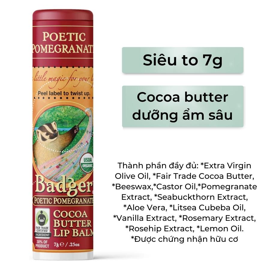 Son dưỡng môi hữu cơ Poetic Pomegranate BADGER Cocoa Butter Lip Balm USDA Organic - 7g