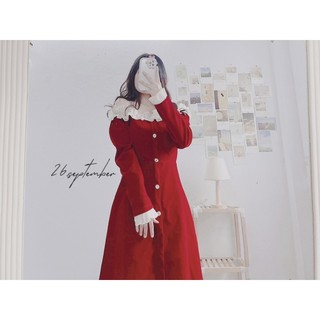 Đầm nhung trễ vai phối bèo ( ảnh thật + video )