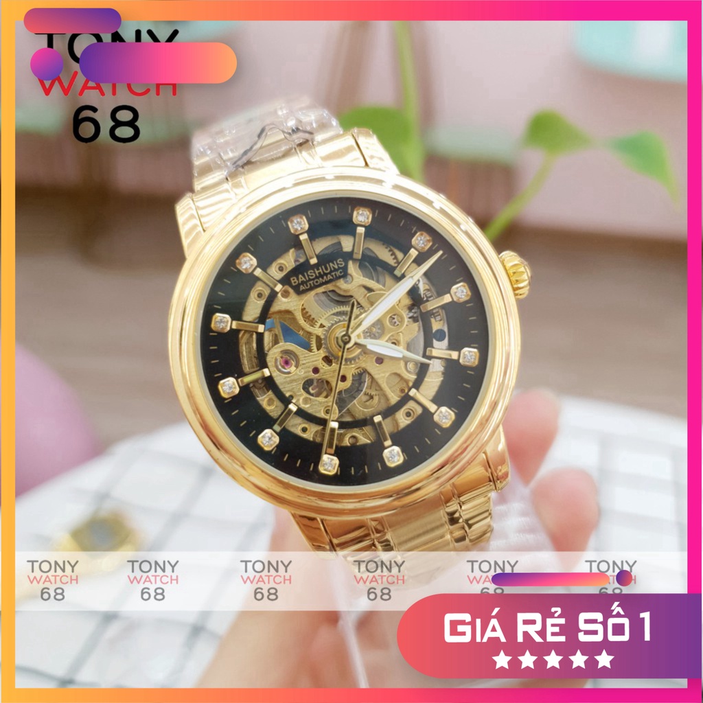 GIẢM GIÁ Đồng hồ cơ nam Baishuns lộ máy dây da cao cấp full box hàng chính hãng Tony Watch 68 GIẢM GIÁ