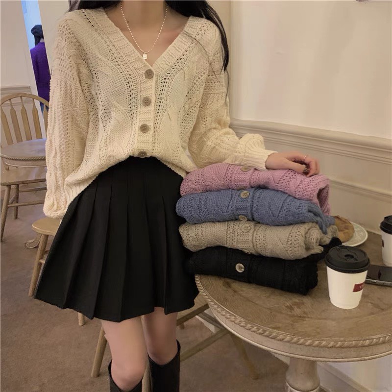 Áo Khoác Cardigan Len Hạt Cúc To Gạo Dày Dặn Dáng Croptop Quảng Châu Celyn.clothes