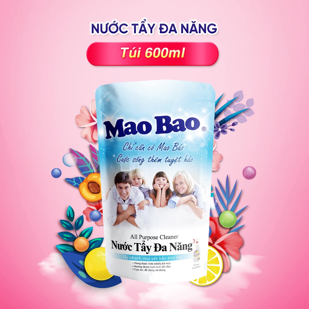 Nước Tẩy Đa Năng Mao Bao túi 600ml tẩy nhà bếp, tẩy vết ố, tẩy dầu mỡ, gỉ sét trên mặt kính, gạch men, mùi thơm tươi mát