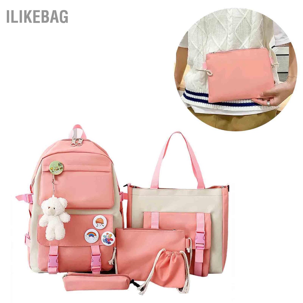 Có thể bán buôn Bộ 5 Trường Túi Công Suất Lớn Văn Phòng Phẩm Đựng Tiền Xu Canvas Học Sinh Cho Bé Trai Gái Ilikebag Hàng giao ngay