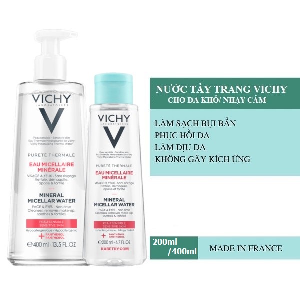 Nước Tẩy Trang Vichy Pureté Thermale Mineral For Sensitive Skin Giàu Khoáng Sạch Sâu Không Khô Kích Ứng Cho Da Nhạy Cảm