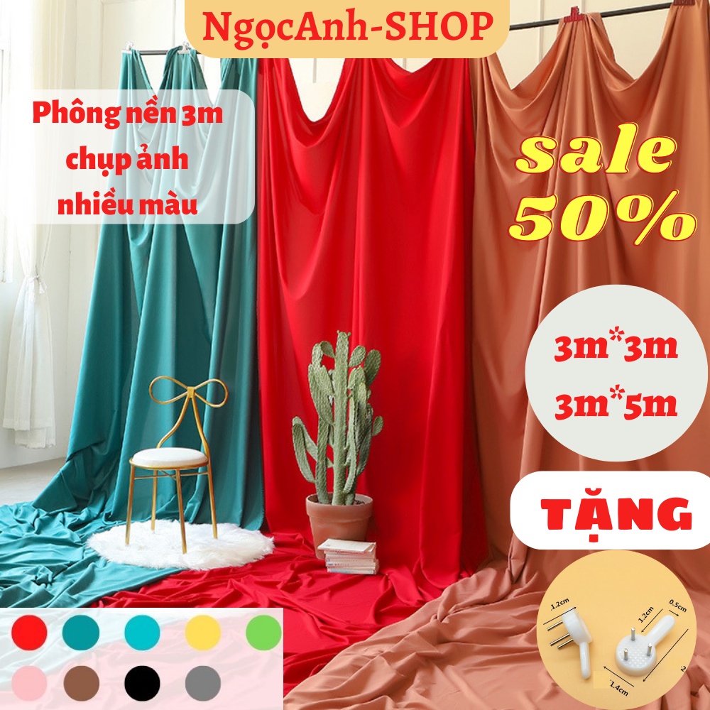 Phông nền 3m chụp ảnh vải trơn chụp Lookbook hoặc livestream khổ lớn (Tặng 4 móc treo)