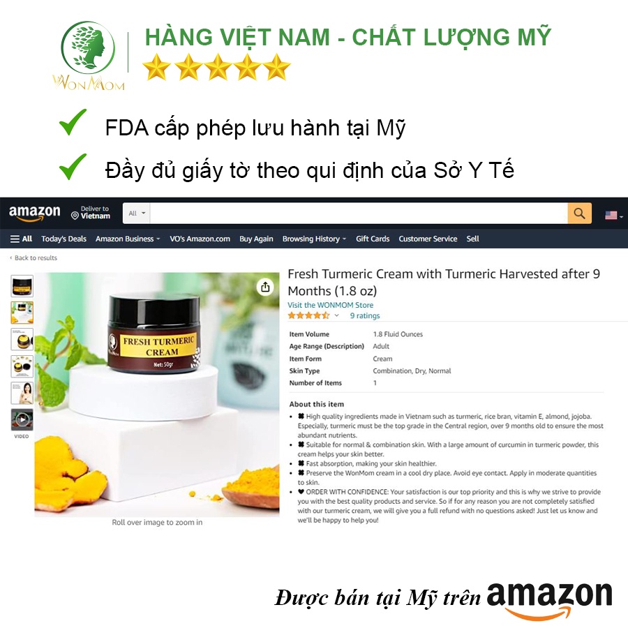 [ Giảm 50K - Đơn 479K ] Bộ dưỡng trắng hồng, mịn màng da mặt Wonmom ( 1 serum vitamin C + 1 kem nghệ tươi )