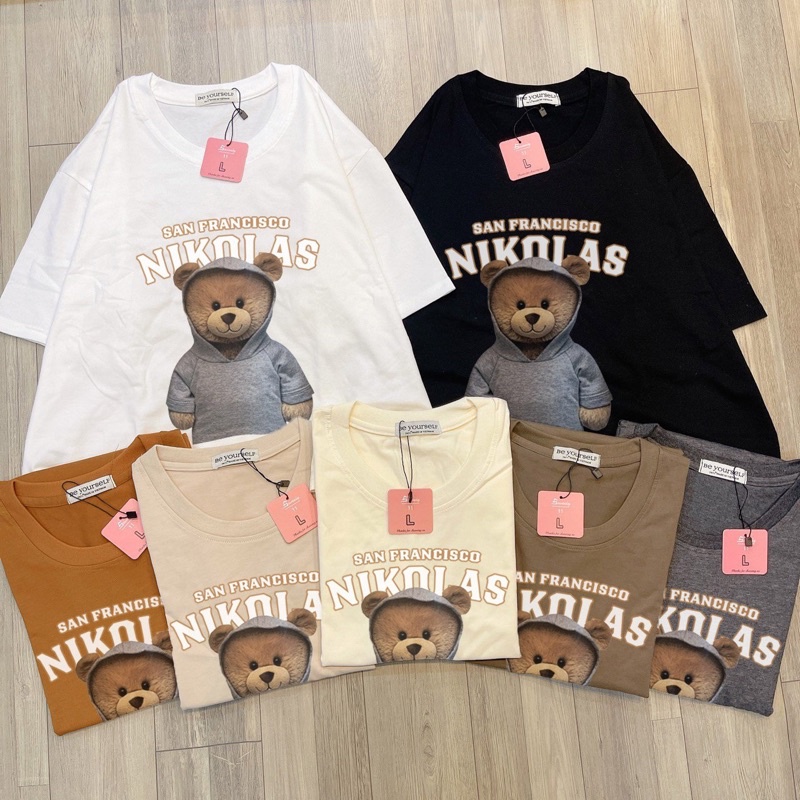 Áo Thun Tay Ngắn UNISEX in Decal GẤU BEAR NIKOLAS - Hình chụp thật (Đủ size M-L-XL-XXL) - Số đo ở cuối