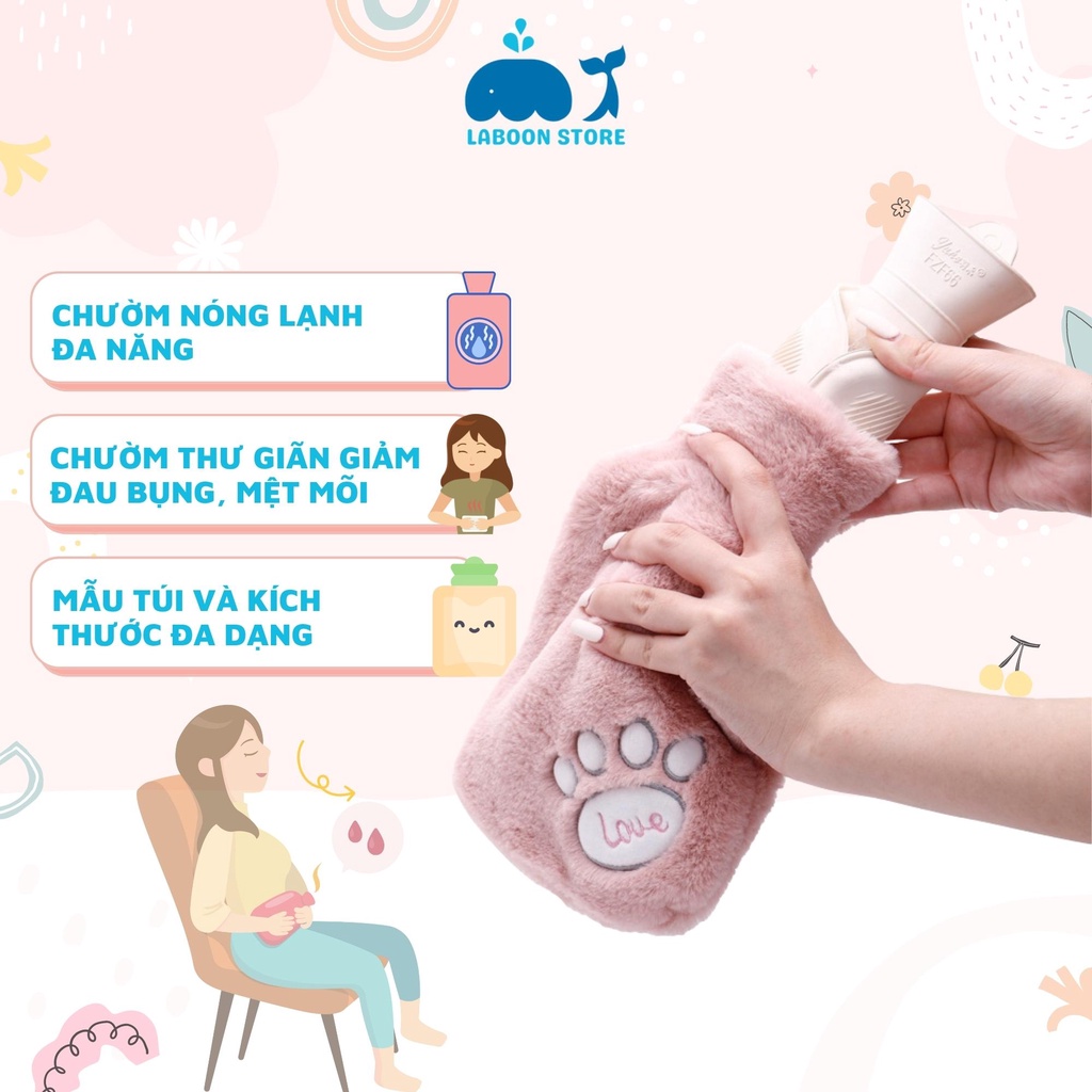 Túi chườm ấm đau bụng kinh Laboon 1000ml phiên bản hình cá Voi, quà tặng ý nghĩa cho bạn gái